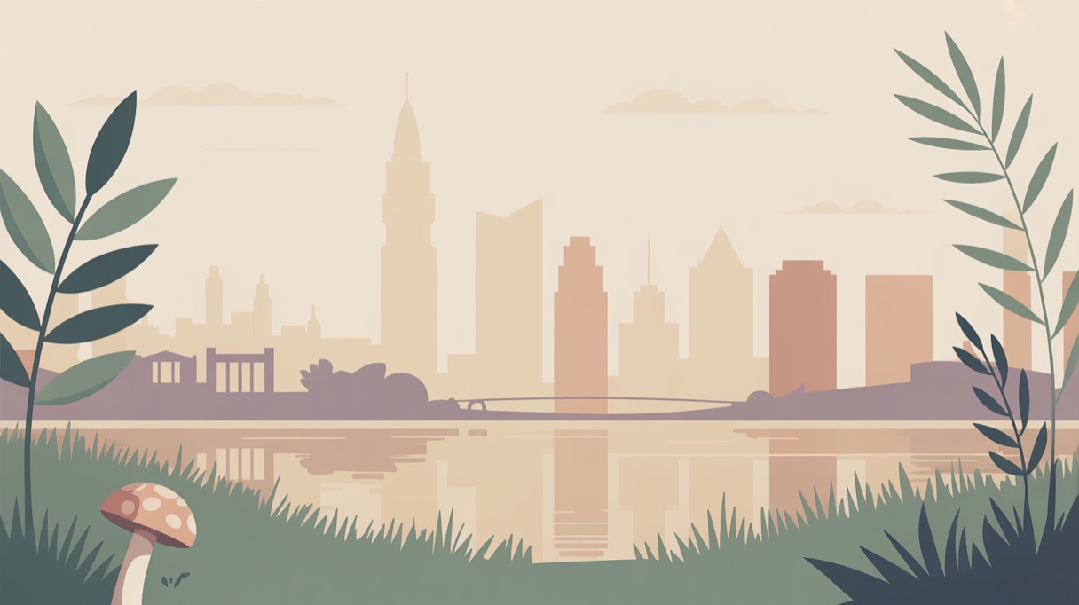 Stylised skyline illustration of Ann Arbor for a guide to what is legal locally