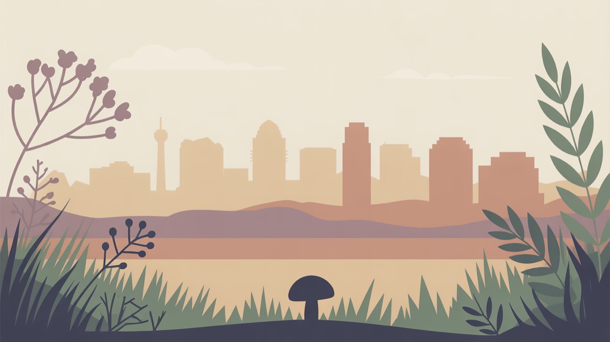 Stylised skyline illustration of Colorado Springs for a guide to what is legal locally