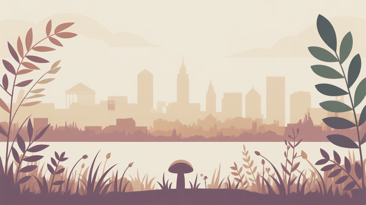 Stylised skyline illustration of Eugene for a guide to what is legal locally