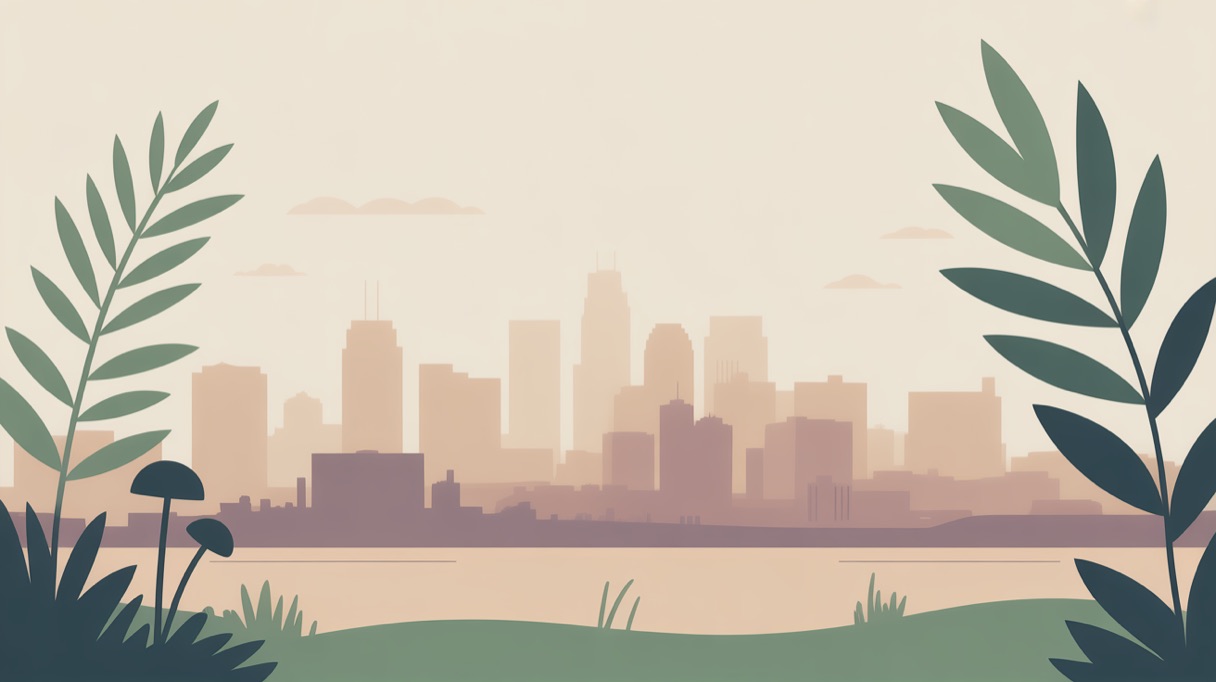 Stylised skyline illustration of Minneapolis for a guide to what is legal locally