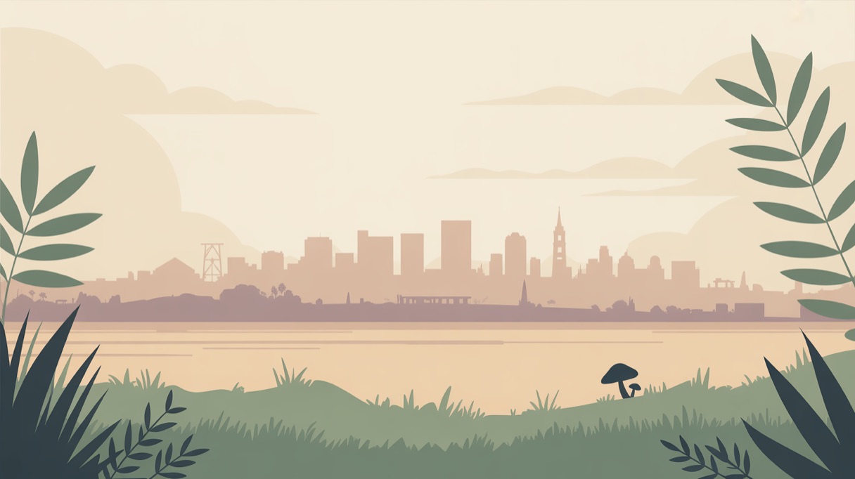 Stylised skyline illustration of Santa Cruz for a guide to what is legal locally