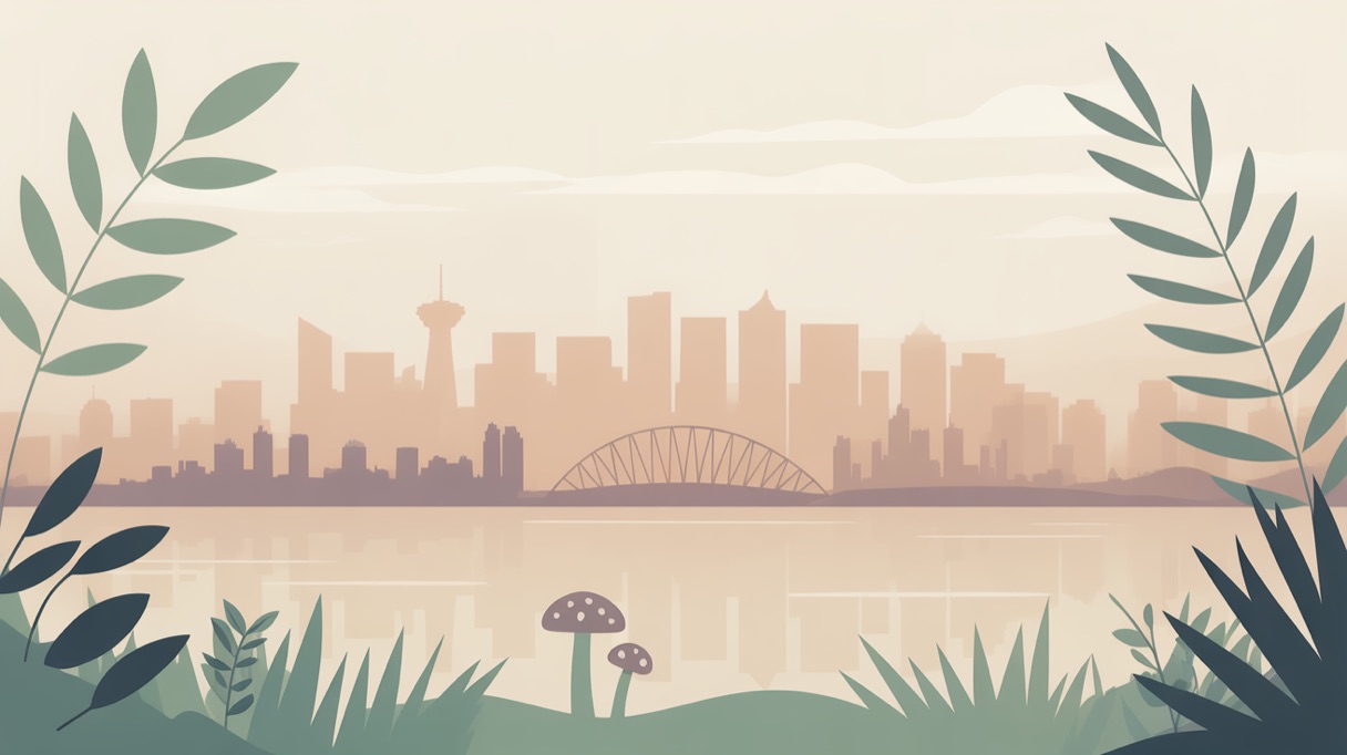 Stylised skyline illustration of Vancouver for a guide to what is legal locally