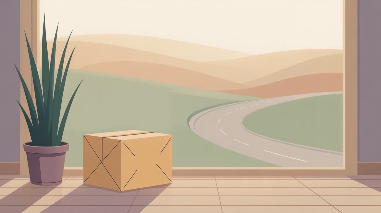 Illustration of a parcel on a doorstep, representing mushroom delivery services