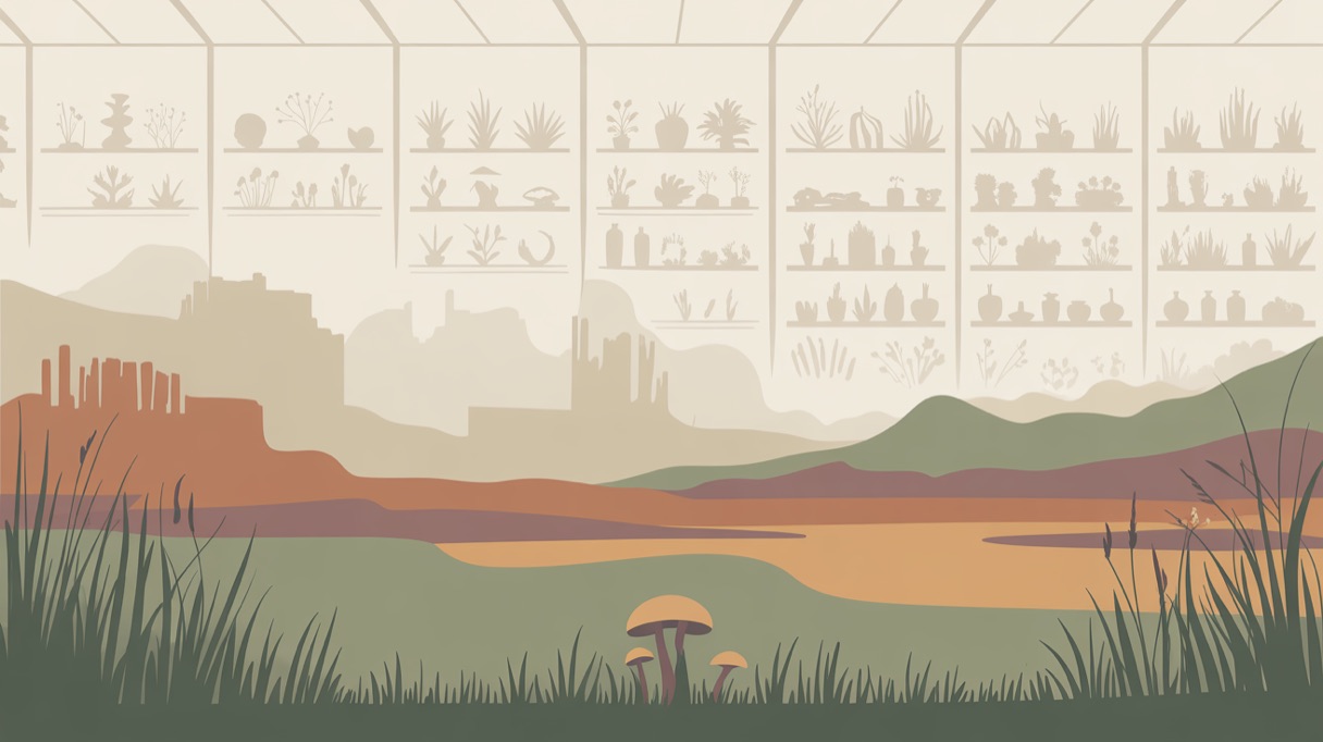 Stylised landscape illustration representing New Mexico and its 2026 psilocybin laws