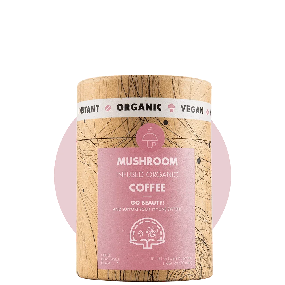 Mushroom Cups Go Beauty organic instant coffee with Lion's Mane and Reishi package