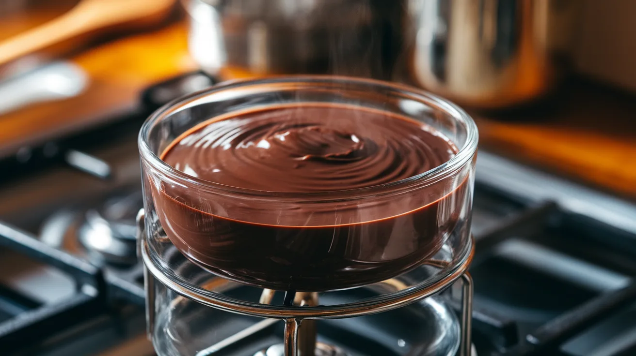 Dark chocolate melting in a double boiler